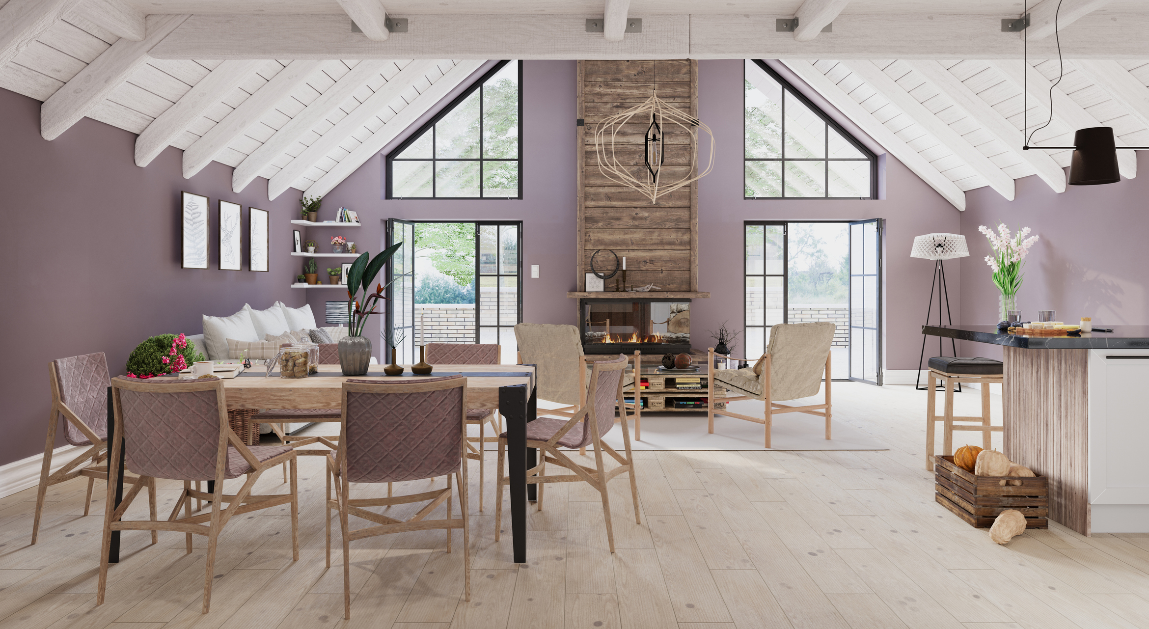 An open-plan kitchen and dining area in a home