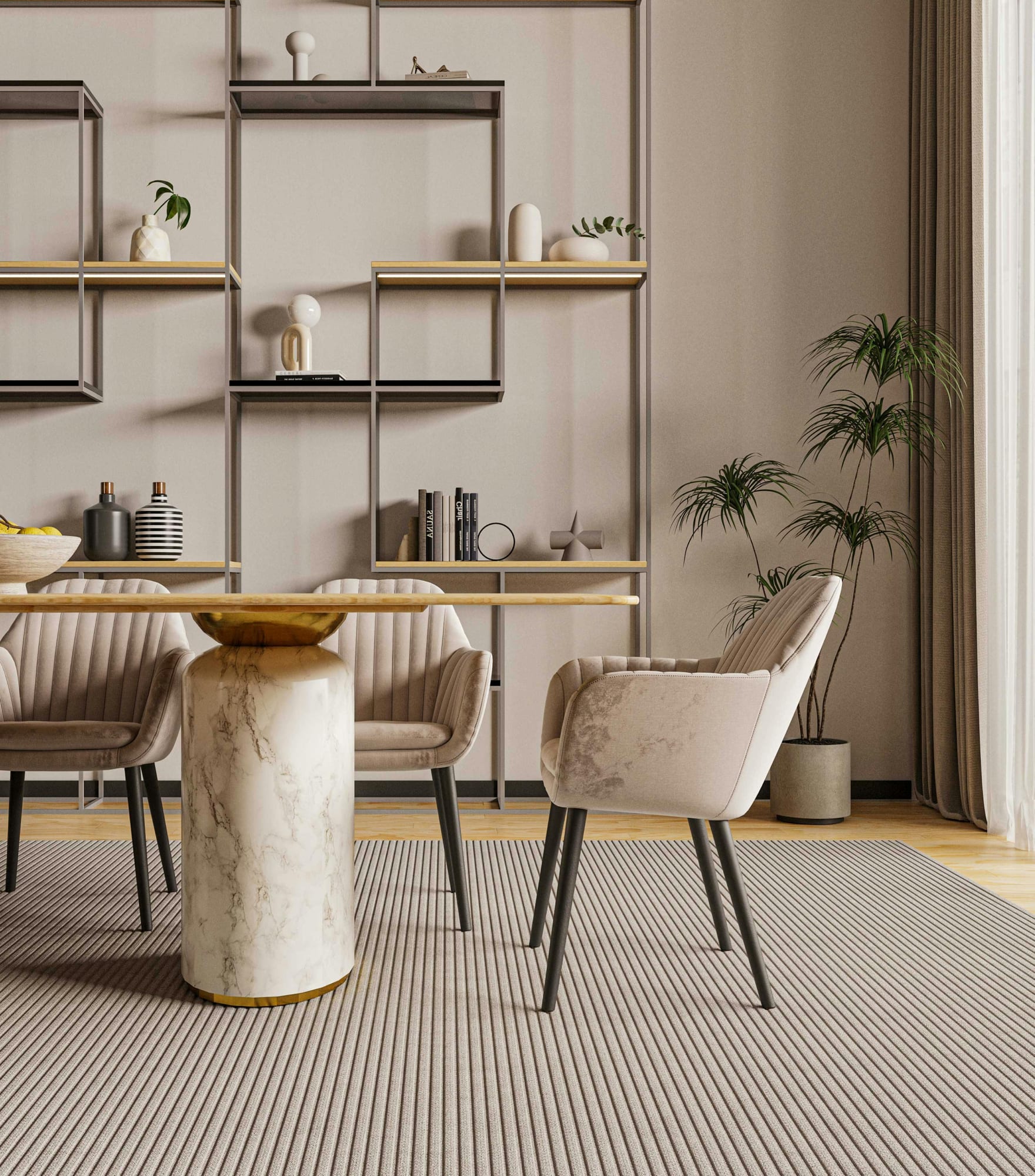 A dining area in a modern home