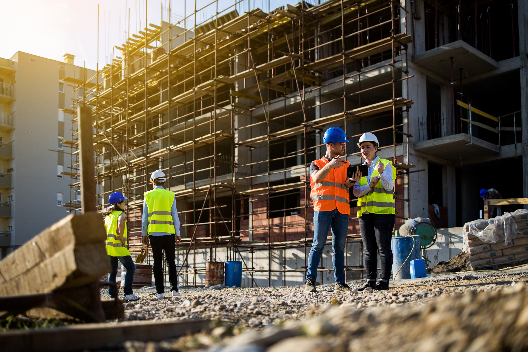 Construction workers on a building site